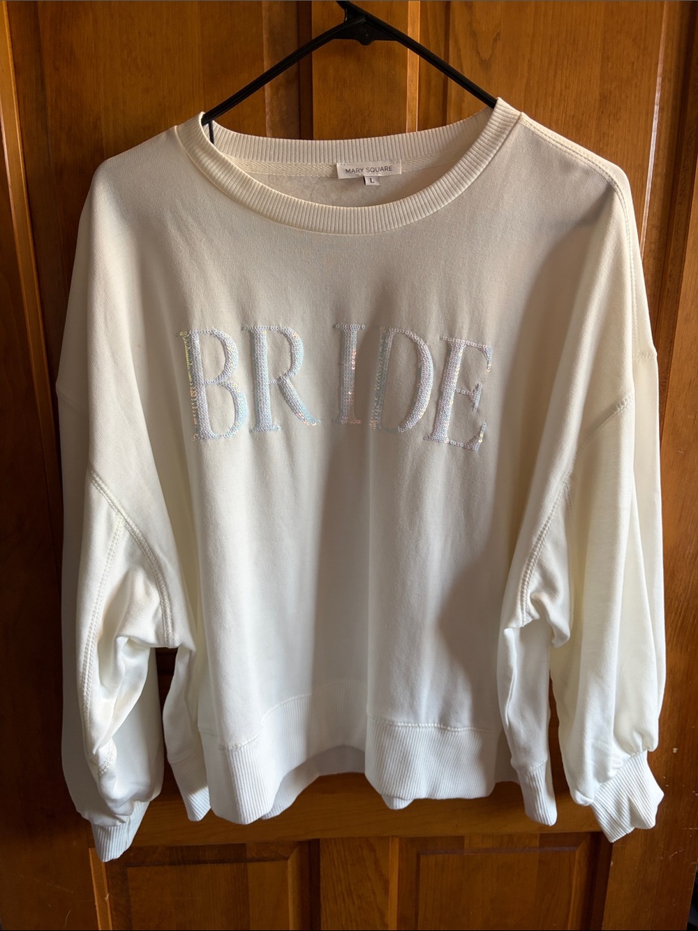 Mary Square Cream 'BRIDE' Embellished Crewneck Sweatshirt